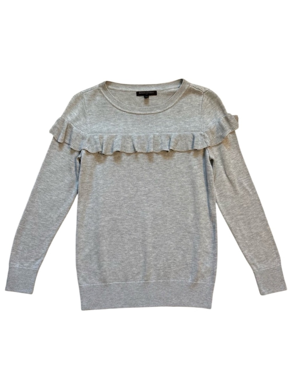 Banana Republic Ruffle Knit Long Sleeve Sweater in Light Grey Heather Size Small